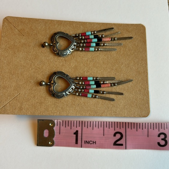 Vintage Silver Dangle Heart Stud Earrings - Picture 7 of 9